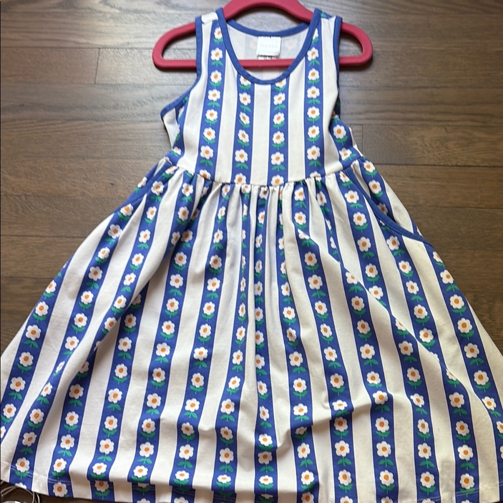 Girls' Blue and White Daisy Stripe Dress